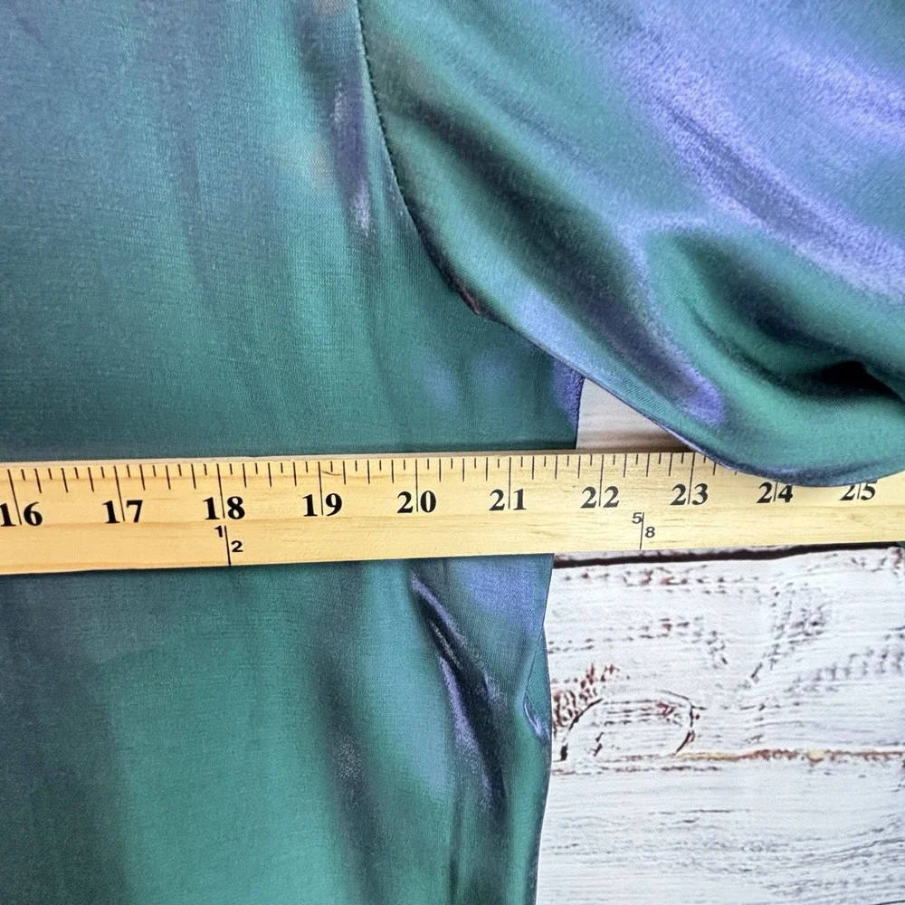 Luminous Silky Blouse XL/18 Teal Green Blue Purple 3/4 Sleeve Collared Statement